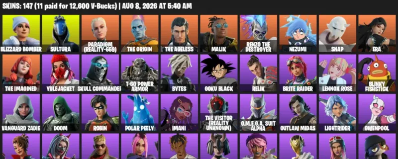 Fortnite account inventory for LVL 2374 - Blizzard Bomber - Sultura - 147 Outfits
