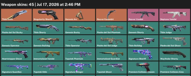 Valorant Accounts listing: LVL 134 · Reaver Karambit & Tilde Knife · 45 Skins - Silver 1, 45 skins