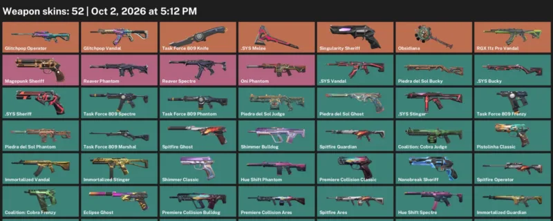 Valorant account inventory for LVL 158 · Task Force 809 Knife & Sys Vandal