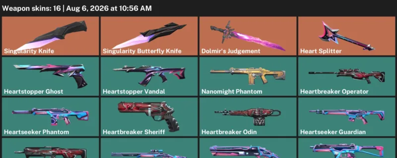 Valorant account inventory for LVL 45 · Singularity Knife & 16 Skins Singularity Butterfly Knife