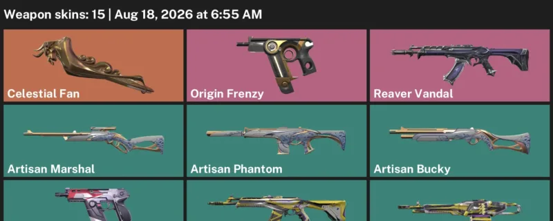 Valorant account inventory for LVL 49 · Celestial Fan & Artisan Phantom