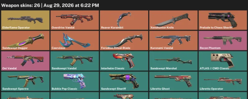 Valorant account inventory for LVL 129 · Forsaken Ritual Blade & Reaver Karambit & Xenohunter Knife
