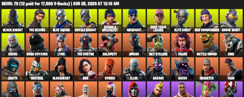 Fortnite account inventory for LVL 984 - Black Knight - The Reaper - 79 Outfits
