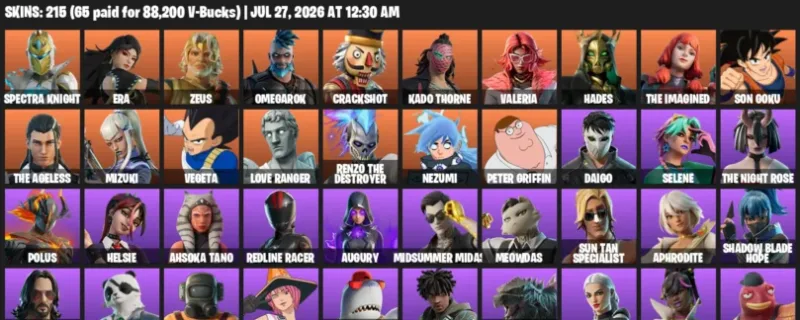 Fortnite Accounts listing: LVL 2277 - Spectra Knight - Era - 215 Outfits - 215 outfits
