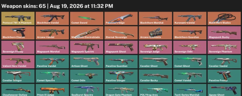 Valorant account inventory for LVL 191 · Arcane Vandal & Arcane Gauntlets