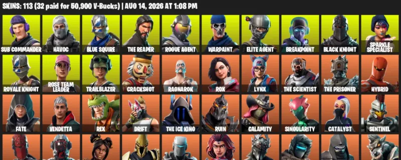 Fortnite account inventory for LVL 1079 - Sub Commander - Havoc - 113 Outfits