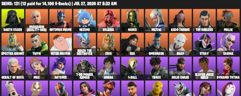Fortnite Accounts listing: LVL 3239 - Darth Vader - Paradigm (Reality-659) - 131 Outfits - 131 outfits