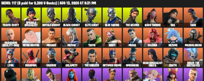 Fortnite account inventory for LVL 1830 - Travis Scott - Sparkle Specialist - 117 Outfits