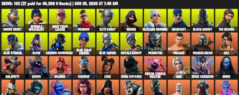 Fortnite account inventory for LVL 3109 - Rogue Agent - Sparkle Specialist - 163 Outfits
