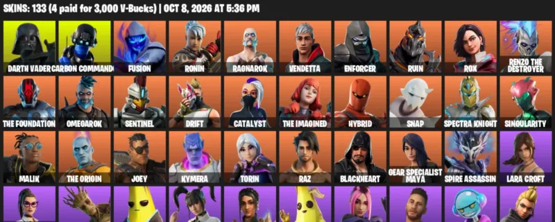 Fortnite account inventory for Darth Vader - Carbon Commando - 120 Outfits
