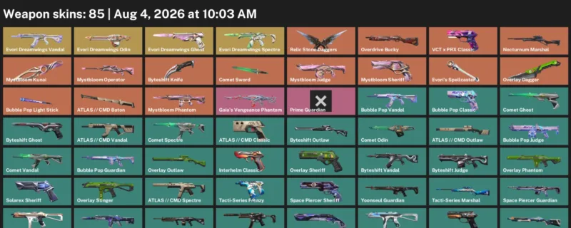 Valorant account inventory for LVL 144 · Overlay Dagger & 85 Skins Byteshift Knife