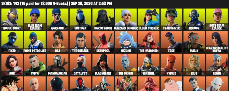 Fortnite account inventory for Rogue Agent - Blue Team Leader - 120 Outfits