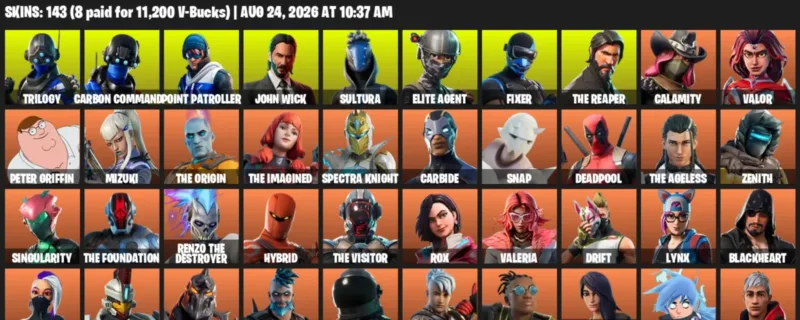 Fortnite account inventory for LVL 1930 - Trilogy - Carbon Commando - 143 Outfits