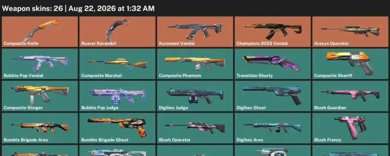 Valorant account inventory for LVL 66 · Composite Knife & Reaver Karambit & Araxys Operator