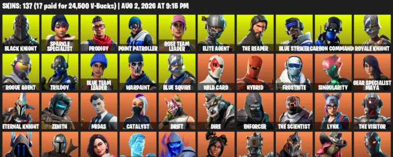 Fortnite account inventory for LVL 1367 - Black Knight - Sparkle Specialist - 137 Outfits