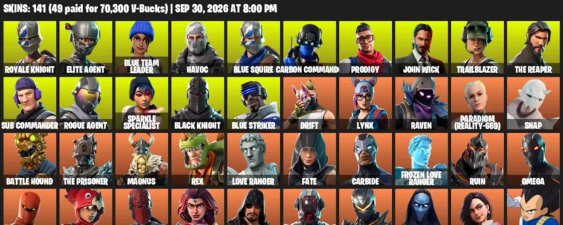 Fortnite account inventory for Royale Knight - Elite Agent - 120 Outfits