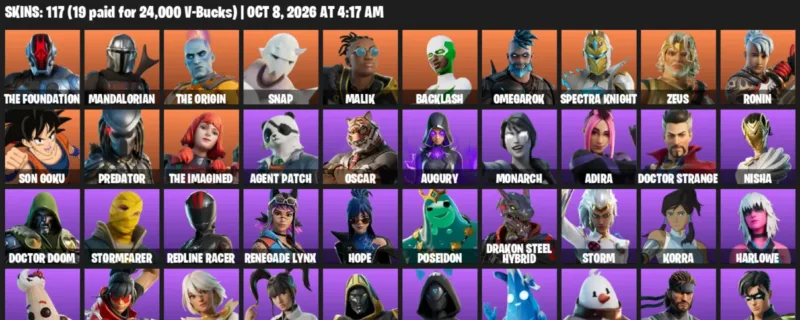 Fortnite account inventory for The Foundation - Mandalorian - 117 Outfits