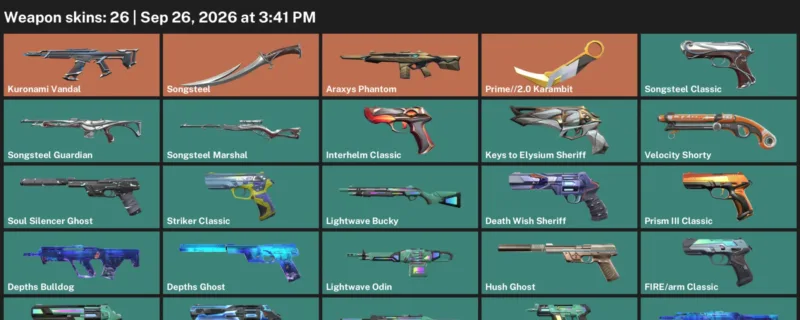 Valorant account inventory for LVL 173 · 2.0 Karambit & Araxys Phantom