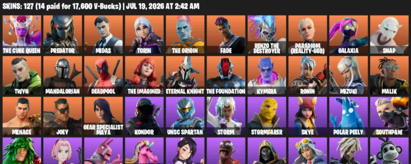 Fortnite Accounts listing: LVL 2364 - The Cube Queen - Predator - 127 Outfits - 127 outfits
