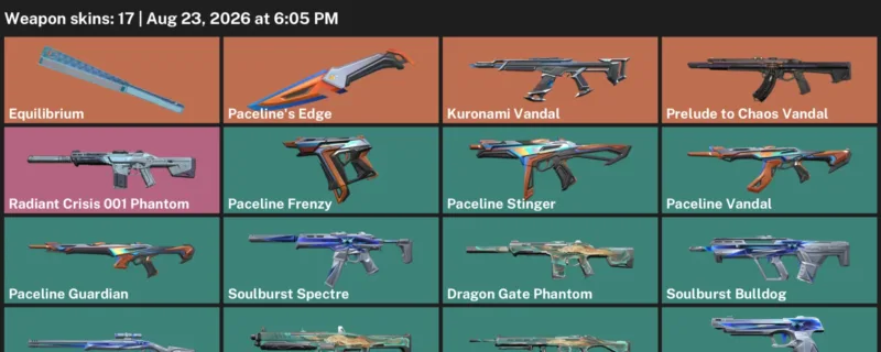 Valorant account inventory for LVL 42 · Kuronami Vandal & Dragon Gate Phantom