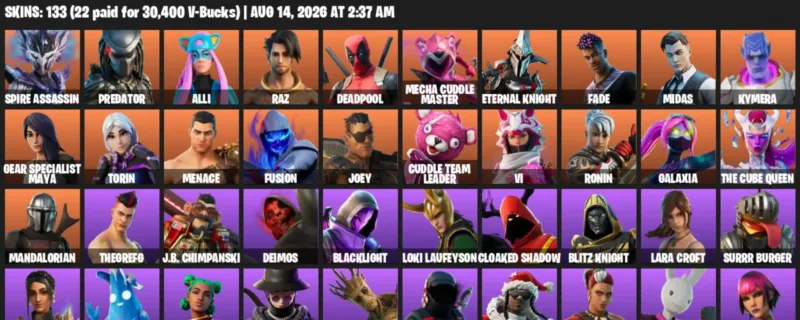 Fortnite account inventory for LVL 1630 - Spire Assassin - Predator - 133 Outfits