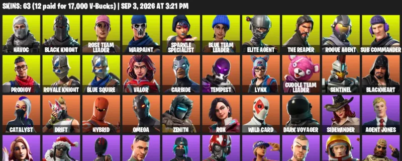 Fortnite account inventory for LVL 613 - Havoc - Black Knight - 63 Outfits