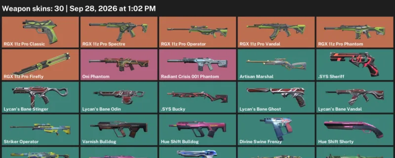 Valorant account inventory for LVL 72 · Sys Sheriff & Coalition: Cobra Odin