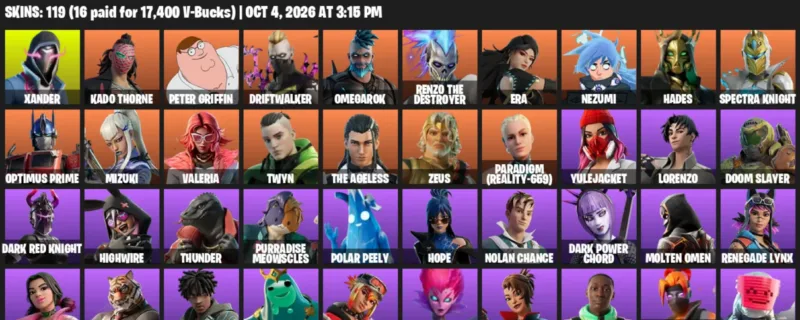 Fortnite account inventory for Xander - Kado Thorne - 119 Outfits