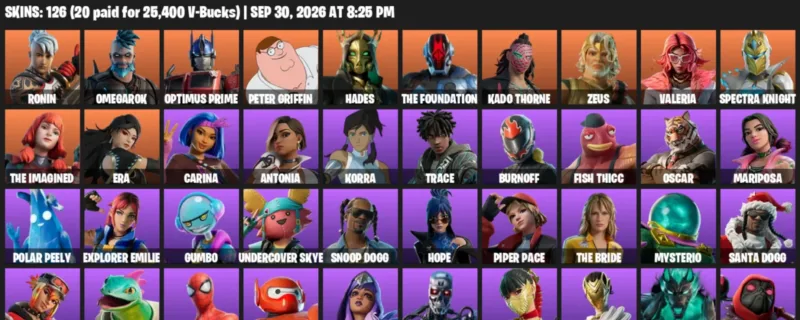 Fortnite account inventory for Ronin - Omegarok - 120 Outfits