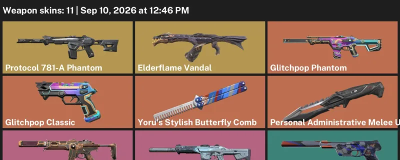 Valorant account inventory for LVL 80 · Elderflame Vandal & Glitchpop Phantom