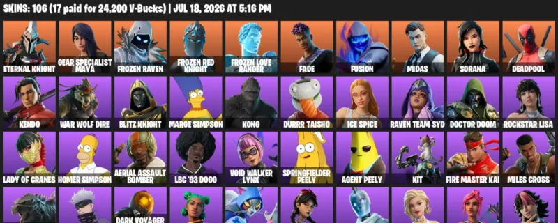 Fortnite Accounts listing: LVL 1589 - Eternal Knight - Gear Specialist Maya - 106 Outfits - 106 outfits