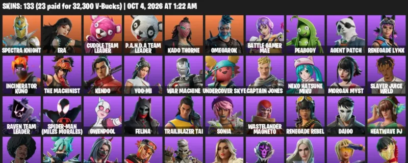 Fortnite account inventory for Spectra Knight - Era - 120 Outfits