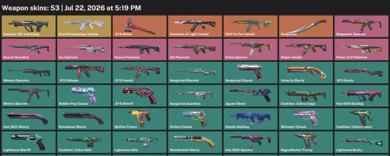 Valorant Accounts listing: LVL 195 · .SYS Melee · 53 Skins - Bronze 2, 53 skins
