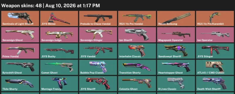 Valorant account inventory for LVL 466 · RGX 11z Pro Karambit & Sys Vandal