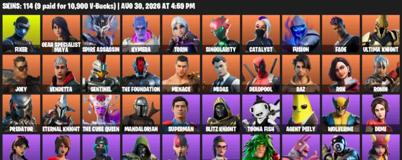 Fortnite account inventory for LVL 2488 - Fixer - Gear Specialist Maya - 114 Outfits