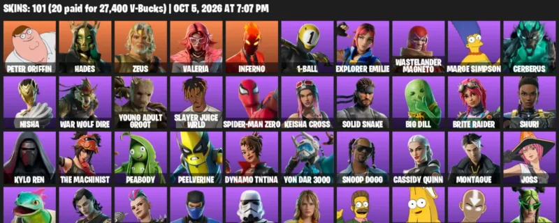 Fortnite account inventory for Peter Griffin - Hades - 101 Outfits