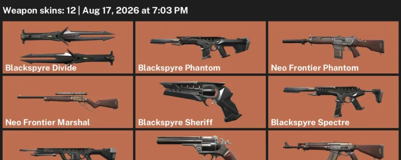 Valorant account inventory for LVL 1 · Blackspyre Phantom & Neo Frontier Phantom