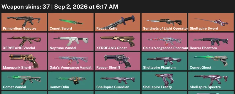 Valorant account inventory for LVL 64 · Reaver Knife & Aquatica Ares