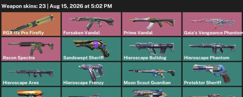 Valorant account inventory for LVL 123 · Forsaken Vandal & Gaia's Vengeance Phantom