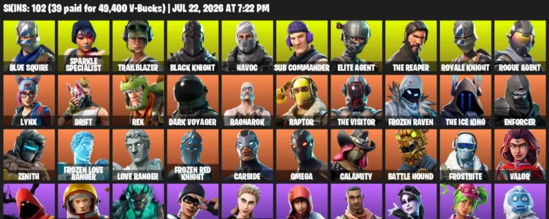 Fortnite Accounts listing: LVL 967 - Blue Squire - Sparkle Specialist - 102 Outfits - 102 outfits