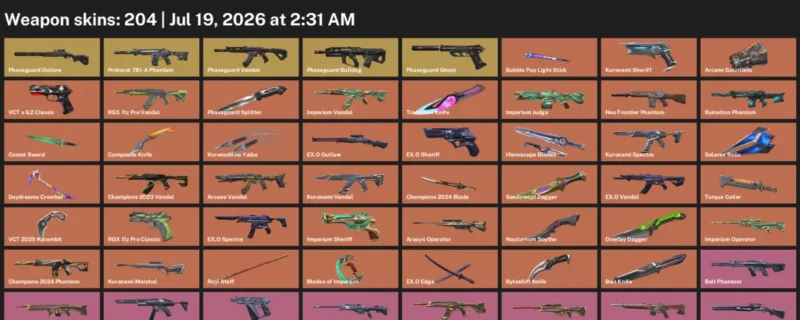 Valorant Accounts listing: LVL 213 · Bolt Knife & Byteshift Knife · 204 Skins - Bronze 2, 204 skins
