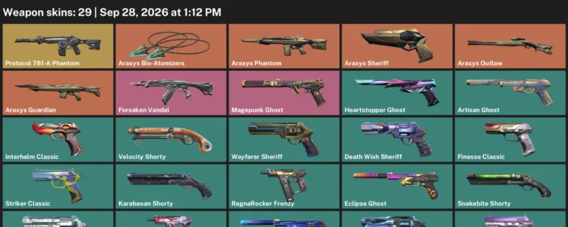 Valorant account inventory for LVL 270 · Araxys Phantom & Araxys Sheriff
