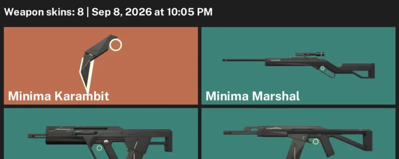 Valorant account inventory for LVL 96 · Minima Karambit & Minima Vandal