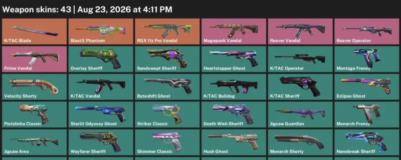Valorant account inventory for LVL 387 · Tac Blade & BlastX Phantom