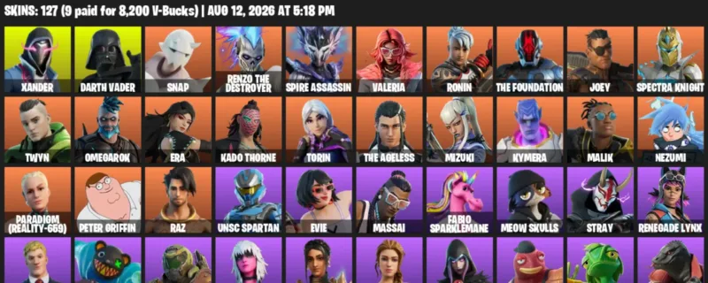 Fortnite account inventory for LVL 1737 - Xander - Darth Vader - 127 Outfits