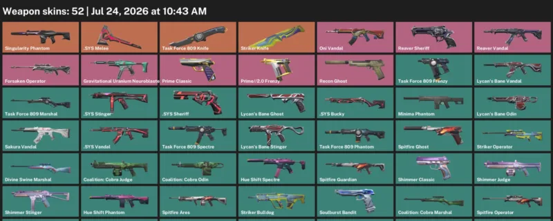 Valorant Accounts listing: LVL 93 · .SYS Melee & Striker Knife · 52 Skins - Bronze 3, 52 skins