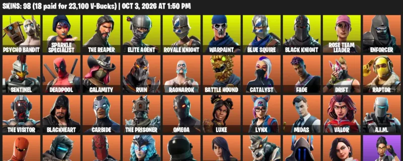 Fortnite account inventory for Psycho Bandit - Sparkle Specialist - 98 Outfits