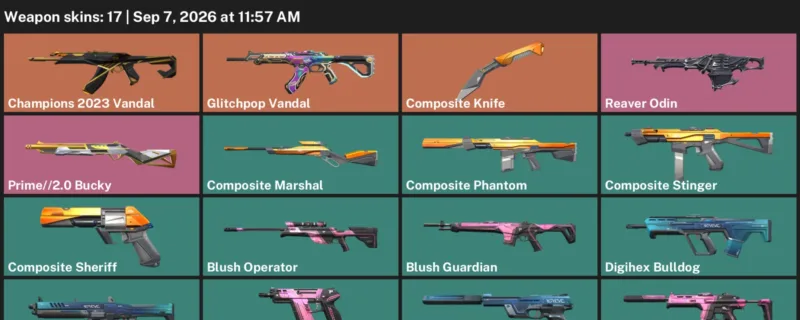 Valorant account inventory for LVL 73 · Champions 2023 Vandal & Composite Knife