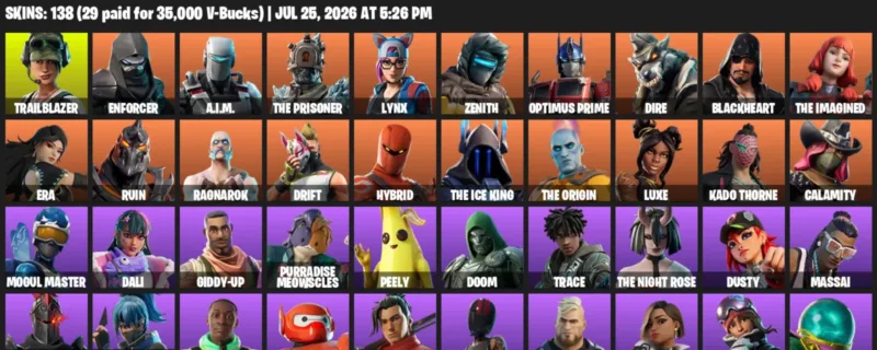 Fortnite Accounts listing: LVL 3008 - Trailblazer - Enforcer - 138 Outfits - 138 outfits