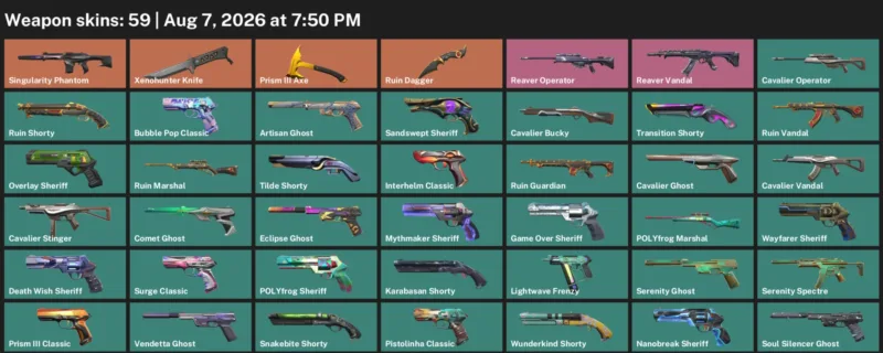 Valorant account inventory for LVL 515 · Ruin Dagger & Xenohunter Knife & 59 Skins Ruin Dagger